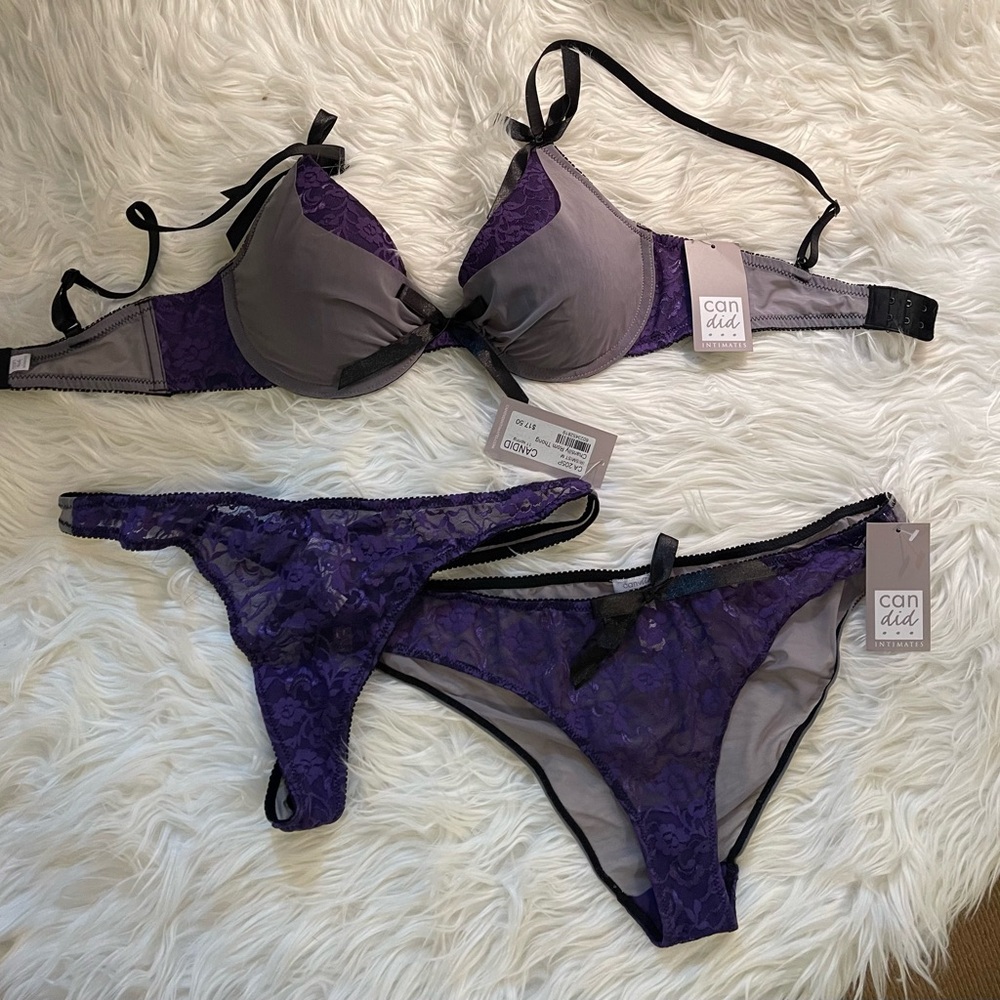 NWT- Purple and Gray Lace Lingerie Set